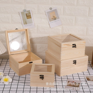Wooden <b>Gift</b> Box With Glass Lid Rectangular Flip Top Style For Wedding Favors Candy Storage - Product Image 3