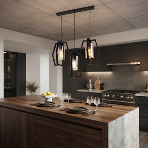Luminaire suspendu nid d'abeille à 3 lumières, abat-jour en verre ambré décalé pour îlot de cuisine - Product Image 6
