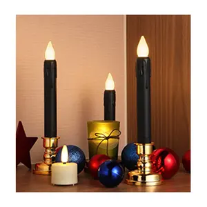17cm Black LED Taper Candles Battery Operated Candlesticks With Timer For High Quality Home Decoration
