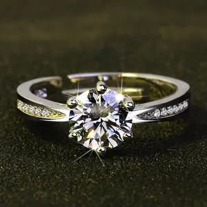 Luxus Damen Hochzeit High-End-Ringe Moissan ite Silber Ring 18 Karat plattiert klassische Öffnung Einstellung Verlobung vorschlag Ring