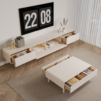 Ensemble de meubles TV haut de gamme blanc crème, meuble TV design en bois et table basse, rangement pour salon d'appartement avec tiroirs