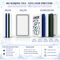 Jeu de Mahjong Américain en Acrylique Solide à 5 Couches Thème Sportif « Laissez la Neige tomber » – Tuiles de Mahjong Artisanales à Motifs Neige et Ski
