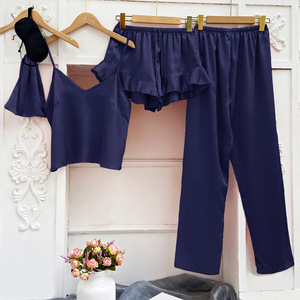 Completo abbigliamento da donna <span class=keywords><strong>leggero</strong></span> e confortevole per tutte le stagioni pantaloni lunghi a canotta nera con chiusura elastica in vita per pigiami estivi - Product Image 2