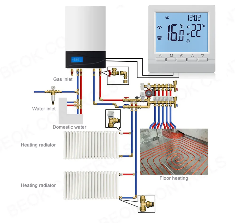 Programmable Gas Boiler Heating Temperature Regulator Hand Control Wireless AA Battery Thermostat with Kid Lock
