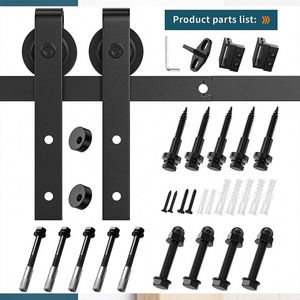 WEKIS M00002 Kit de Herrajes para Puerta Corredera de Granero de 6.6 pies, de Acero al Carbono Negro Esmerilado, Moderno, para Exteriores, Dormitorio o Cocina, con Mecanismo de Latón - Product Image 3