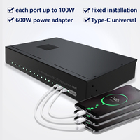 Estación de Carga Industrial de Metal con 16 Puertos USB-C PD, Adaptador de Corriente de 600W, Cargador Rápido de 100W por Puerto para Laptop, Computadora, Tablet y Teléfono