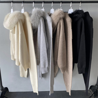 Pull en laine à capuche taille libre avec col en fourrure véritable pantalon deux pièces ensemble doux luxe hiver automne décontracté femmes pull costume