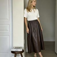 Nouvelle arrivée, jupe longue décontractée pour femmes en cuir d'agneau véritable, taille élastique, poches latérales, jupe maxi, tenue de tous les jours