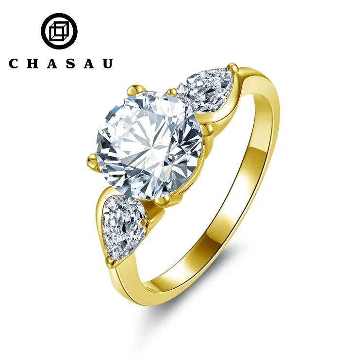 Exquisito anillo de compromiso de tres piedras de oro puro de 10K con certificado redondo de moissanita de 7,5mm y 1,5 CT para mujer, joyería de diamante de laboratorio