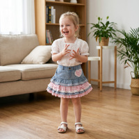 Jupe en jean à volants superposés pour filles, motif cœur, à carreaux, avec nœud et dentelle, pour anniversaire d'enfant, 2-7 ans, personnalisable OEM ODM – Un incontournable !