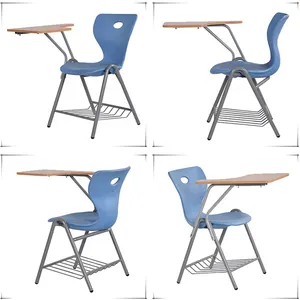 Factory College Children Study Chair Armrest Plastic Classroom Furniture School Sets Student Desk Chair With Writing Pad