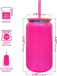 16oz Holographic Under Plated Mason <b>Cup</b> <b>with</b> <b>Straw</b> Stainless Steel Can Double Walled Insulated Tumbler for Laser Etched Tumblers - Product Image 4