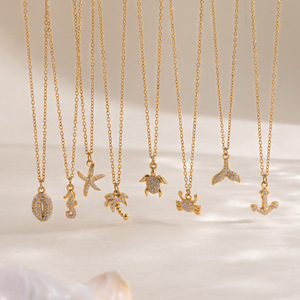 Ensemble de colliers pendentifs sur le thème de l'océan, en acier inoxydable, couleur or, avec breloques animales en zircon, pour un usage quotidien, cadeau, bijoux - Product Image 2