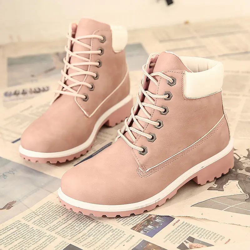 Winter Short Boot Woman Ankle Boots Lace-up Ladies Flat Heel Feman Shoes Vintage Female Thick Martin Boots for women