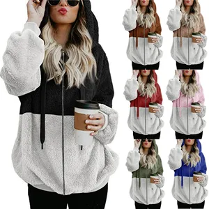 Europe and the United States long-sleeved zipper hooded color women's fleece sweater coat
