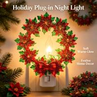 Lampu LED Hiasan Dinding Kamar Tidur Natal Bentuk Karangan Bunga Poinsettia, Dekorasi Liburan, OEM ODM Custom untuk Grosir
