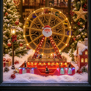 Vente en gros de boîte à musique en forme de grande roue de Noël avec lumière LED colorée et mouvement pour la décoration de Noël, jouet et cadeau - Product Image 3