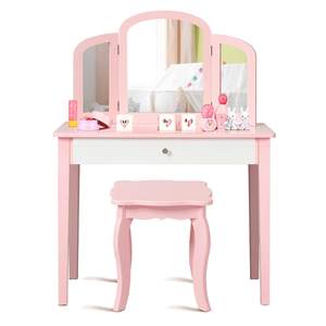 <span class=keywords><strong>Tocador</strong></span> de madera moderno para niños, juego de <span class=keywords><strong>tocador</strong></span> rosa con espejo giratorio de 360 grados para juegos de simulación y uso en el dormitorio de las <span class=keywords><strong>niñas</strong></span> - Product Image 1
