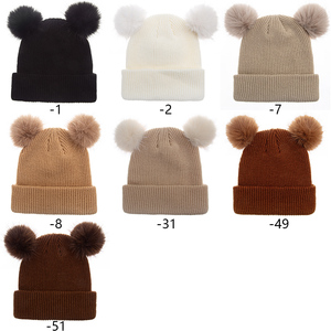 Enfants hiver personnalisé uni tricoté <span class=keywords><strong>avec</strong></span> <span class=keywords><strong>pompon</strong></span> garçon solide tricot épaissir chaud <span class=keywords><strong>bonnet</strong></span> chapeaux crâne casquette - Product Image 2