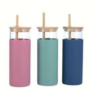 Personalized Silicone Sleeve <b>Bamboo</b> Straw <b>Bamboo</b> Lid Borosilicate Glass Cups - Product Image 3