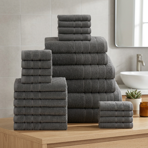 Juego de Toallas de Baño Ecológicas de Tela de Rizo Gris, Diseño a Cuadros, Tejido de Algodón, para Uso en Hoteles - Product Image 1