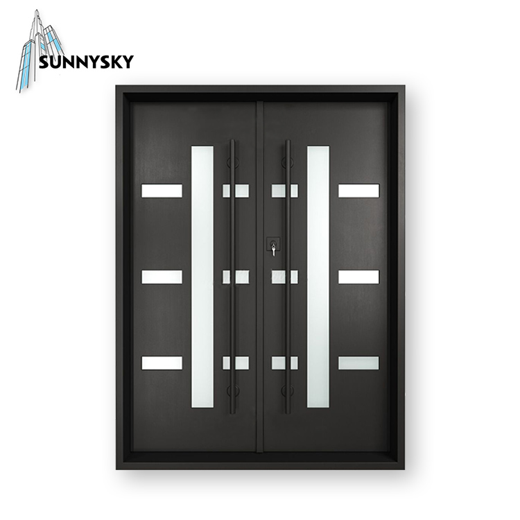 Style Wrought Iron Modern Designs Double Doors Prices for Home Steel Swing Customized Painted Entry Doors Exterior Villa CN;GUA