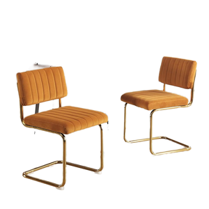 Midden Eeuw Modern Groen Fluwelen Eetkamerstoel Set Getufte Ruggen Brede Stoel Armloos Vrijdragend Ontwerp Voor Keuken Living Metaal - Product Image 4