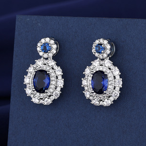 Usine en gros style haute qualité cent ta vêtements bleu gemme gros strass bijoux collier boucles d'oreilles anneau trois pièces ensemble - Product Image 3