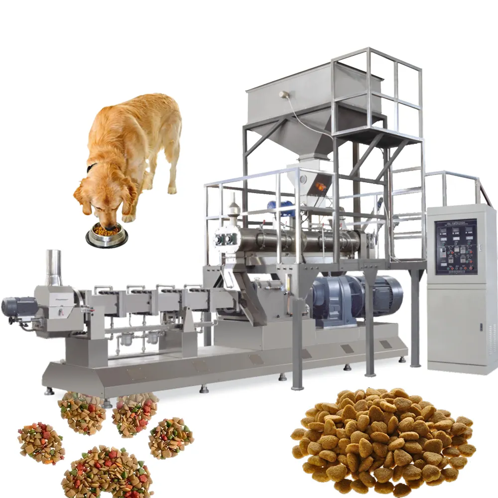 Línea de producción de alimentos para mascotas, máquina extrusora de procesamiento de pellets de comida seca para perros y gatos