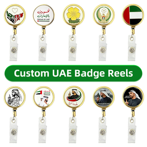 Porte-badges rétractables personnalisés Émirats Arabes Unis, porte-cartes d'identité en métal émaillé avec drapeau national, clips rétractables, cadeau souvenir Moyen-Orient, faible MOQ, réponse rapide - Product Image 1