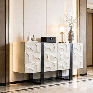 Minimalist Modern <b>Sideboard</b>, 3D Geometric Pattern Buffet Cabinet, Storage for Nordic Wabi-Sabi Home - Product Image 1