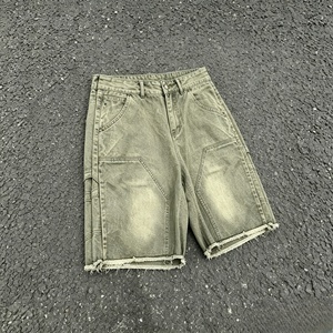 Shorts de Mezclilla Verde Oliva para Hombre, Estilo Cargo, Cintura Media, Desgastados, con Bordes Crudos, Casuales, para Verano - Product Image 2