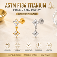 Anting-anting gantung bunga CZ ganda Titanium G23 16G dengan lapisan emas, anting tusuk datar, perhiasan pesta untuk labret, lip helix, dan tragus.