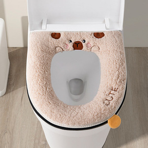 Housse de siège de toilette en peluche chaude pour l'hiver, usage domestique, style fermeture éclair, lavable - Product Image 2