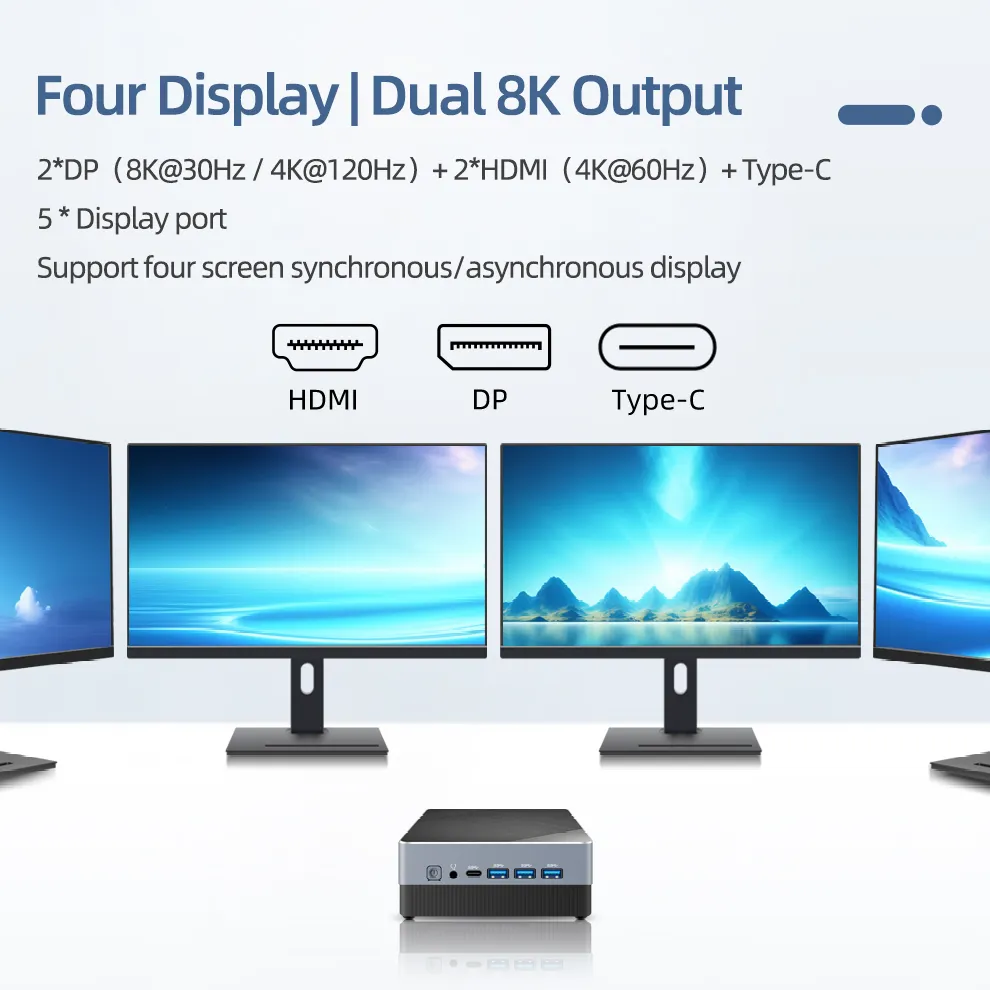 ミニPC新しいHD-MI世代IntelCore i5 i7 4C/8TプロセッサーWin 11 Proミニコンピューター (2 * DP 2*2 * LAN 3 * USB3.2タイプC)