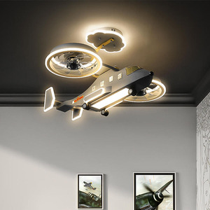 Hiện đại <span class=keywords><strong>LED</strong></span> máy bay máy bay chiến đấu ánh sáng Trần bé trai sáng tạo phim hoạt hình mô hình điều khiển từ xa trang trí ánh sáng Fan phòng ngủ sắt DC động cơ - Product Image 3