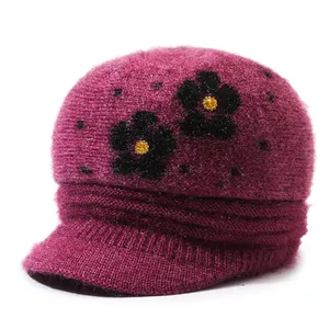 Gorro de punto ajustado de copo de nieve de Cachemira de capa, gorro cálido de invierno mezclado de algodón, gorro cálido de Invierno para mujer