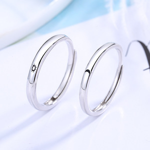 Ensemble de bagues de fiançailles et de mariage pour couple en argent sterling S925, soleil et lune, ouverture réglable - Product Image 2