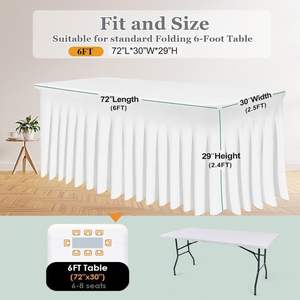 6ft Rectangle Custom <b>White</b> Stretch <b>Table</b> <b>Cloths</b> for Events Outdoor Wedding Spandex Party Ruffled <b>Table</b> Skirt - Product Image 2