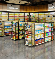 Apotheken-Präsentationsregal Marken-Medikamentenvitrine Doppelseitiges Einzelregal für Apotheken Wandregale