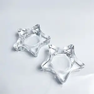 New Design Transparent Crystal Transparent Heart Star Shaped Glass Tealight Candle Holders For Sale