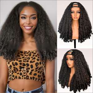 Perruque synthétique HAIRCUBE en cheveux naturels lisses africains, résistante <span class=keywords><strong>à</strong></span> la chaleur, haute température, avec bandeau élastique, noire, effet lâche, photo réelle - Product Image 2