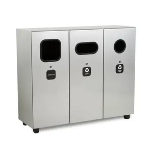 新しいデザインの金属廃棄物分離ビンステンレス鋼分類されたゴミ箱3コンパートメント別のゴミ箱メーカー