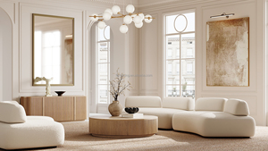 FERLY New Arrival Living Room Furniture Set Rounded Curved Textured Matte Solid Plinth <strong>Round</strong> <strong>Coffee</strong> <strong>Table</strong> Sofa Set - Product Image 2