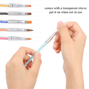 Ensemble de pinceaux à ongles en nylon avec manche en plastique diamanté coloré, pinceaux plats, biseautés, pour la peinture au gel UV - Product Image 4