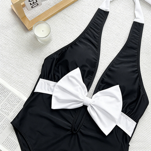PASUXI 2026 <span class=keywords><strong>Maillot</strong></span> <span class=keywords><strong>de</strong></span> <span class=keywords><strong>bain</strong></span> <span class=keywords><strong>une</strong></span> pièce <span class=keywords><strong>noir</strong></span> personnalisé, col en V, nœud papillon, sexy, <span class=keywords><strong>femme</strong></span>, halter, lacets, dos nu - Product Image 5