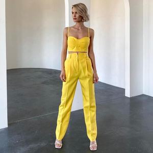 OUDINA-camisola azul de cintura alta para mujer, pantalones pitillo ajustados, trajes para mujer, conjunto de pantalones de dos piezas - Product Image 1