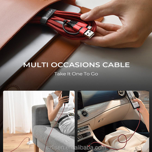 Câble de charge multi-prise 4 en 1 TPE 60W 5A à charge rapide USB 3.0 pour iPhone 16/15 Pro pour <span class=keywords><strong>iPad</strong></span> Pro - 10 pieds de long, rouge, batterie externe - Product Image 5