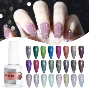 Glitter Gel Wholesale Nail Supplies Oem Colors Private Label Vegan Disco Reflective Glitter UV Soak Off Nail Gel Polish