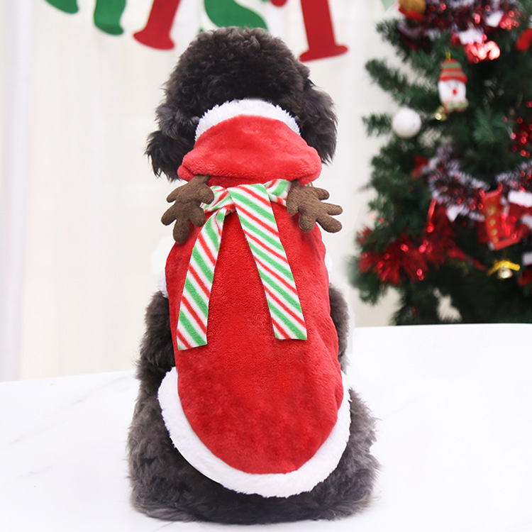 Christmas Holiday Party Dog Apparels Festival Xmas Red Scarf Hat Hooded Clothes